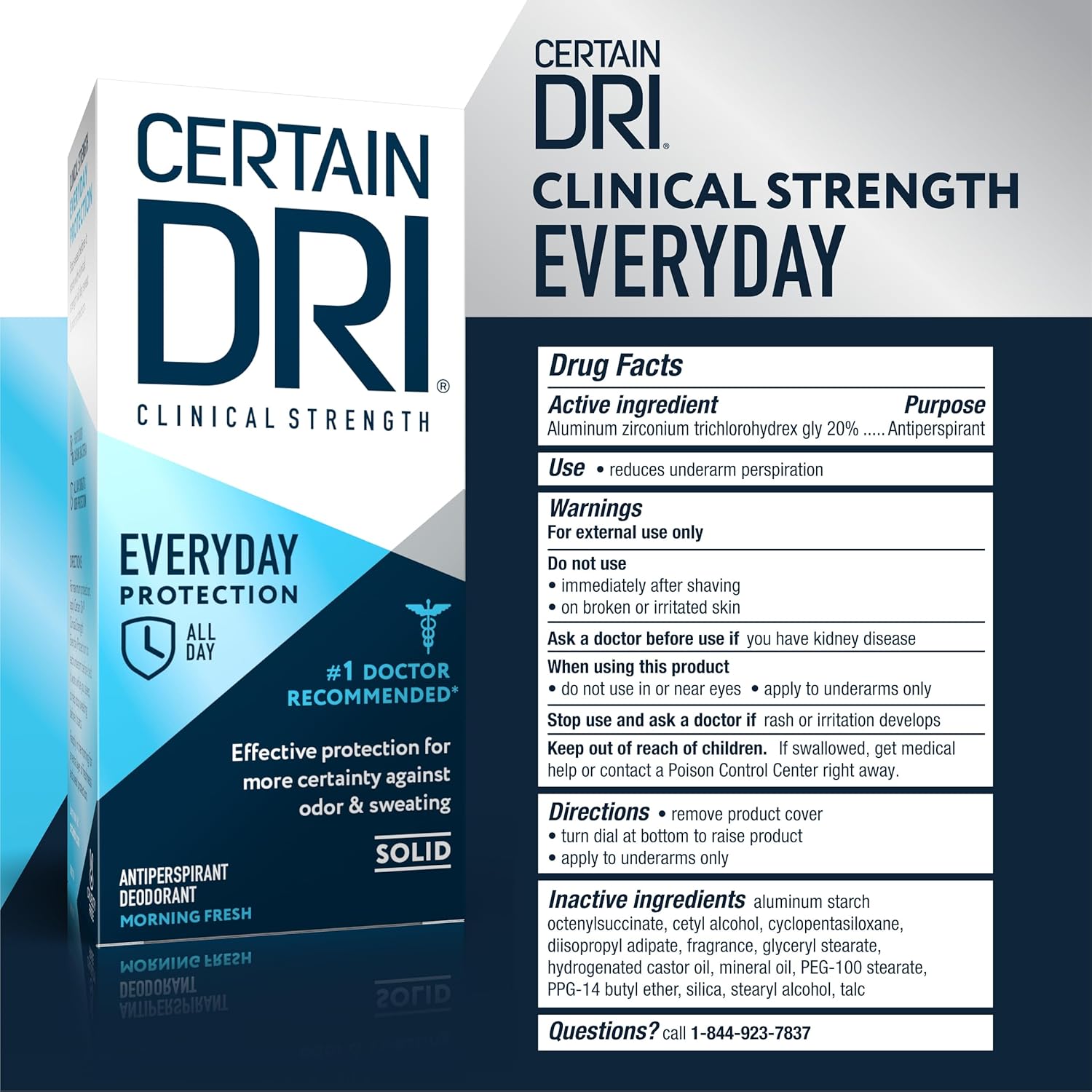 Certain Dri Everyday Strength Clinical Solid Antiperspirant, Hyperhidrosis Treatment for Men & Women, Long-Lasting 72hr Protection, Effective Sweat Control, Travel Friendly, Fresh Scent, 2.6oz : Antiperspirant Deodorants : Beauty & Personal Care