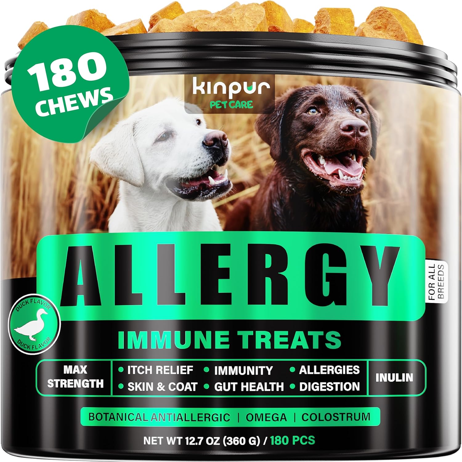 Natural Dog Allergy Chews With Omega, Probiotics, Apple Cider Vinegar - Dog Allergy Relief Supplement - Helps With Hot Spots, Itchy Skin, Seasonal And Food Dog Allergies - 180 Allergy Chews For Dogs