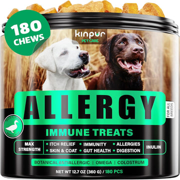 Natural Dog Allergy Chews With Omega, Probiotics, Apple Cider Vinegar - Dog Allergy Relief Supplement - Helps With Hot Spots, Itchy Skin, Seasonal And Food Dog Allergies - 180 Allergy Chews For Dogs