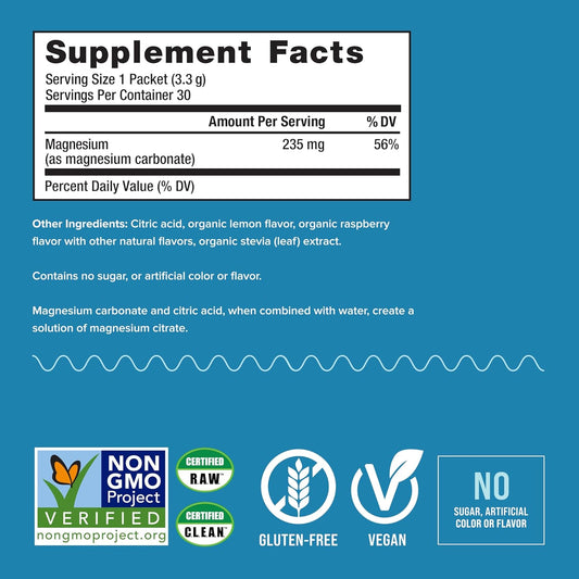 Natural Vitality Calm, Magnesium Citrate Supplement, Anti-Stress Drink Mix Powder - Gluten Free, Vegan, & Non-Gmo, Raspberry Lemon, 0.12 Oz, 30 Packets