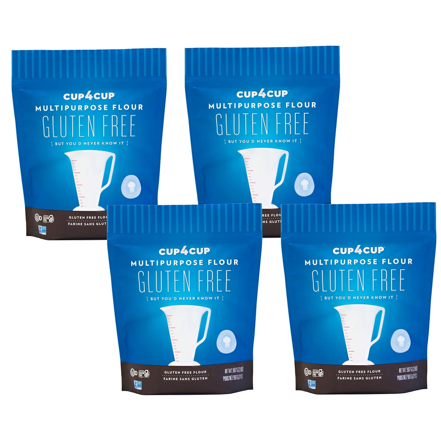 Cup4Cup Multipurpose Flour, 2 Pounds, Certified Gluten Free Flour, 1:1 All Purpose Flour Substitution, Non-GMO, Kosher, Made in the USA, 4-Pack