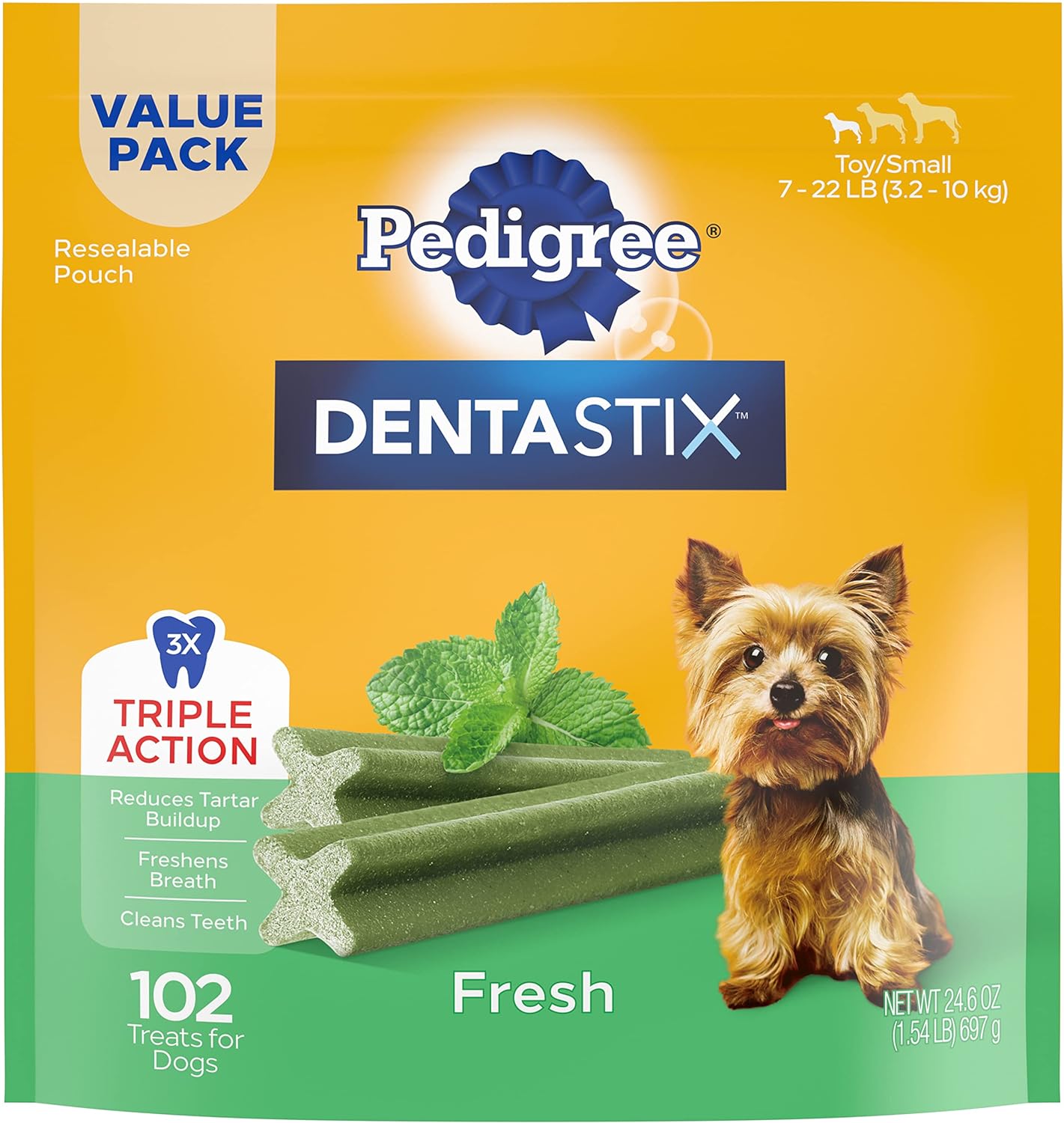 PEDIGREE DENTASTIX Dental Dog Treats for Toy/Small Dogs Fresh Flavor Dental Bones, 1.54 lb. Value Pack (102 Treats)