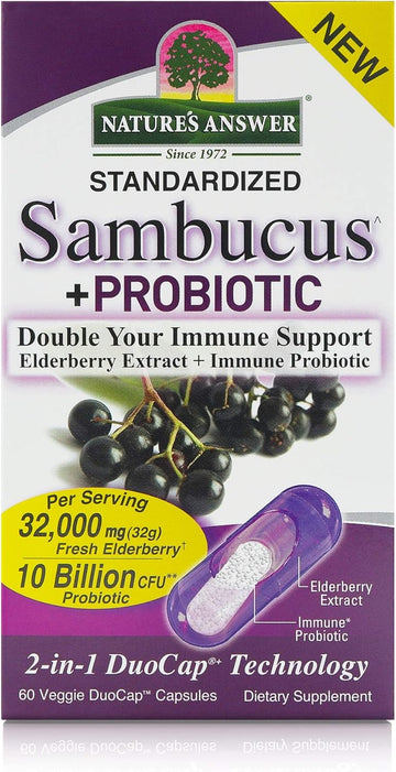 Nature'S Answer Sambucus + Probiotic | 32,000Mg Standardized Fresh Elderberry Duo Cap With 10 Billion Cfu Probiotic | Gluten-Free, Non-Gmo | 60-Capsules | Single Count