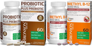 Probiotic 50 Billion Cfu + Prebiotic With Apple Polyphenols & Pineapple Fruit Extract + Methyl B12 5000 Mcg Vitamin B12 Methylcobalamin