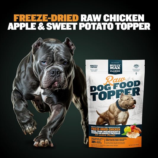 Bully Max Freeze-Dried Raw Dog Food Toppers For Puppies & Adult Dogs - Chicken With Real Fruits & Veggies - Natural Meal Enhancers With Vitamins & Minerals - Feed As Puppy Treat Or Dog Meal