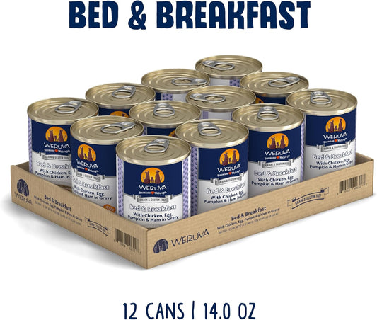 Weruva Classic Dog Food, Bed & Breakfast With Chicken, Egg, Pumpkin & Ham In Gravy, 14Oz Can (Pack Of 12)