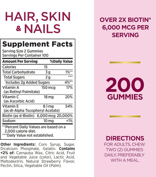 Nature'S Bounty Optimal Solutions Advanced Hair, Skin, Nails, 2X Biotin, 200 Strawberry Gummies