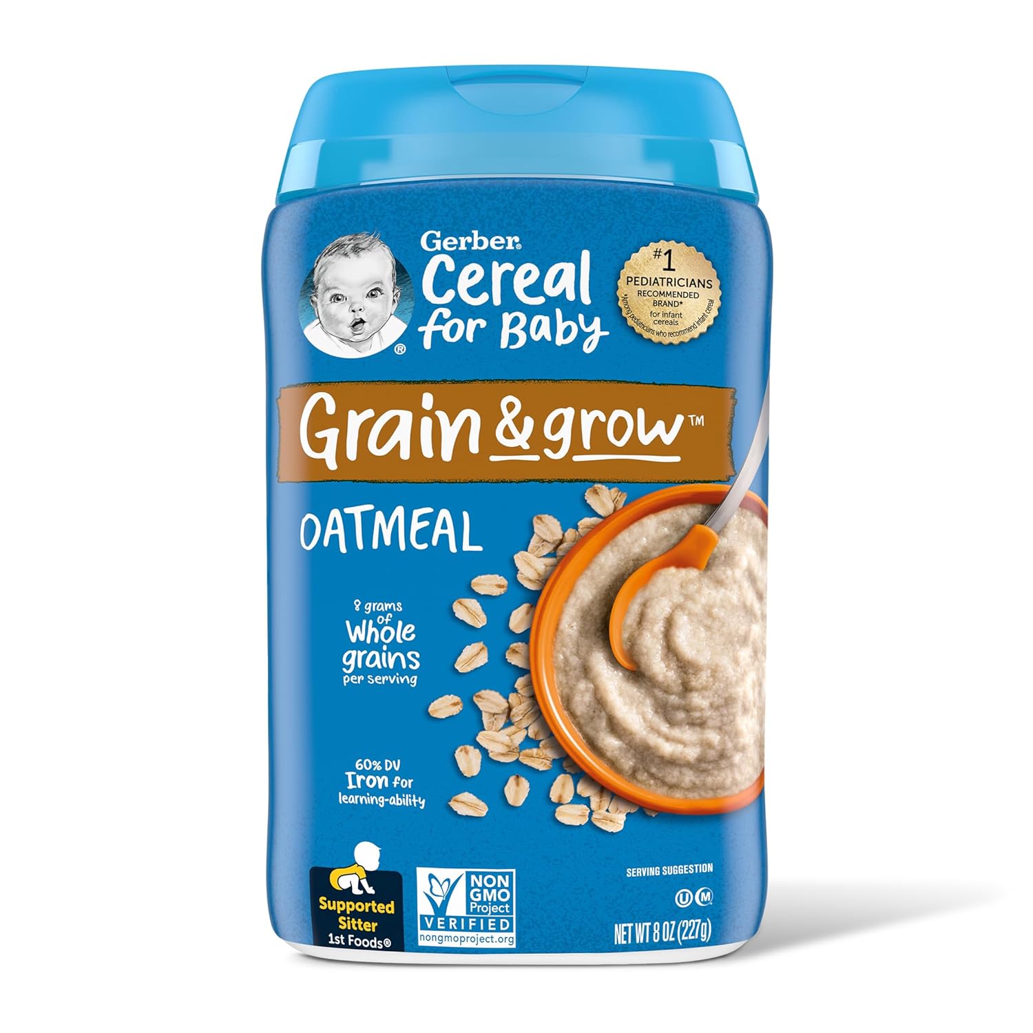 Gerber Baby Cereal 1st Foods, Grain & Grow, Oatmeal, 8 Ounce (Pack of 6)