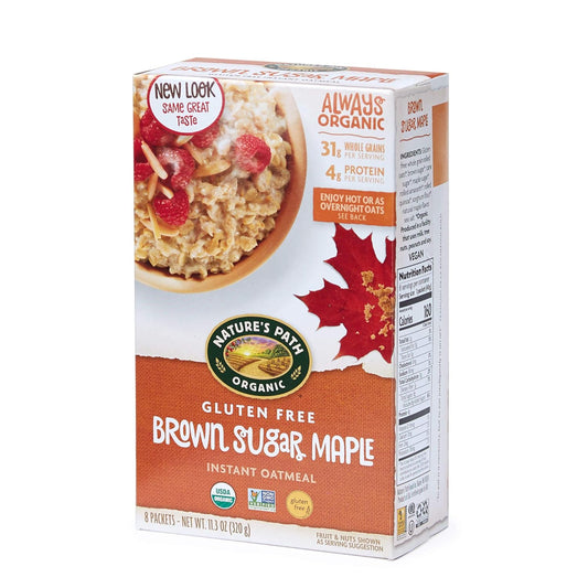 Nature's Path Organic Gluten Free Brown Sugar Maple Instant Oatmeal, 32 Packet, Non-GMO, 31g Whole Grains, 4g Plant Based Protein , 11 Ounce(Pack Of 4)