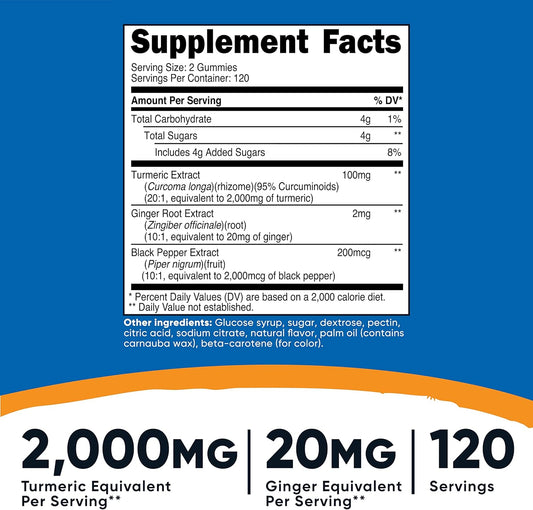 Nutricost Turmeric Gummies (240 Gummies), Made with 95% Curcuminoids, 120 Servings, Includes Ginger and Black Pepper Extract, Vegetarian, Non-GMO and Gluten Free