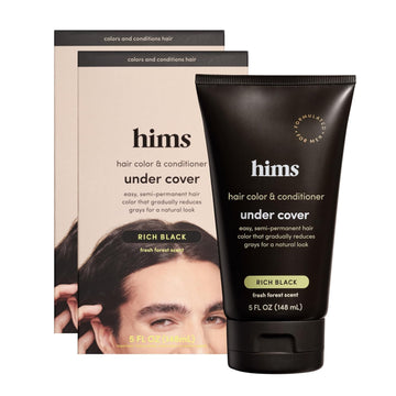 Hims Under Cover Hair Color & Conditioner - Rich Black Semi-Permanent Toning Conditioner For Men - Color Depositing, Deep Conditioning, Blends Grays - Fresh Forest Scent, 2 Pack