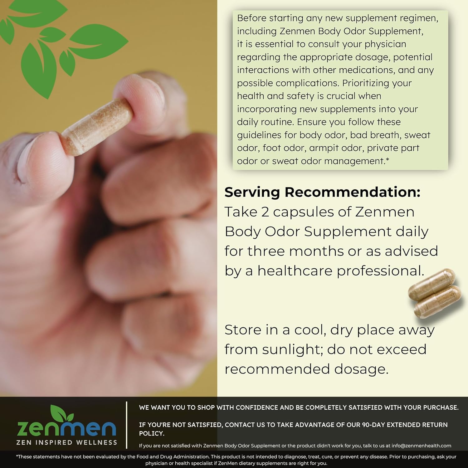 Zenmen Naturally Body Deodorizing Supplement - Body Odor Eliminator Pills - Internal Deodorant For Underarms, Intimate Areas, And Private Parts - 60 Vegan Capsules. Made In The Usa : Health & Household