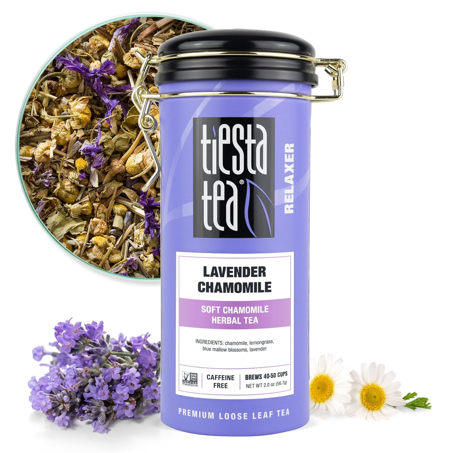 Tiesta Tea - Lavender Chamomile | Soft Chamomile Herbal Tea | Premium Loose Leaf Tea Blend | Non Caffeinated Herbal Tea | Make Hot Or Iced Tea & Brews Up To 50 Cups - 2 Ounce Refillable Tin