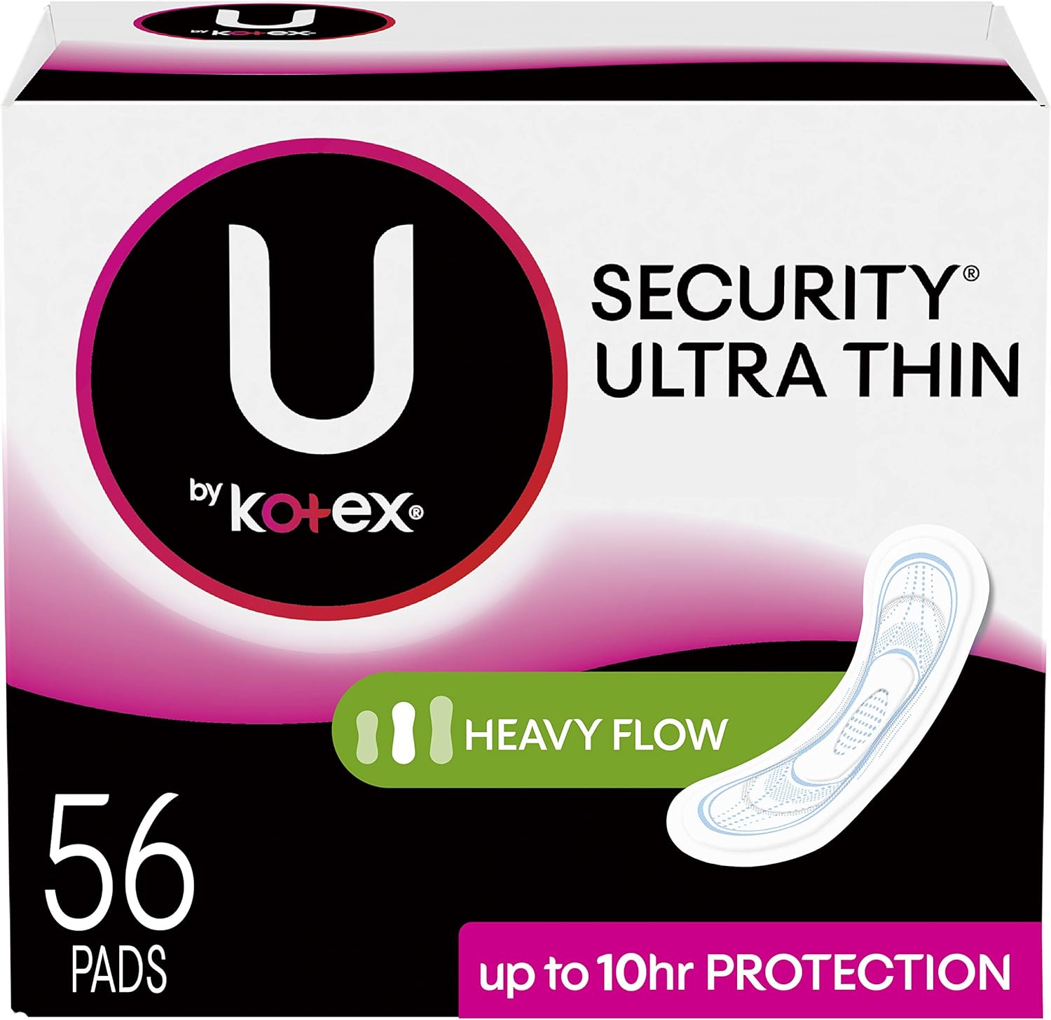 U by Kotex Security Ultra Thin Pads, Unscented, Long, 56 Count