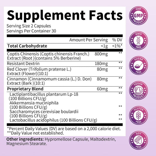 Glp-1 Supplement - Akkermansia Probiotics With Berberine For Women & Men, For Glp-1 Production, Digestive, Gut, Immune Health, Enhances Gut Digestive Lining Function, 120 Capsules