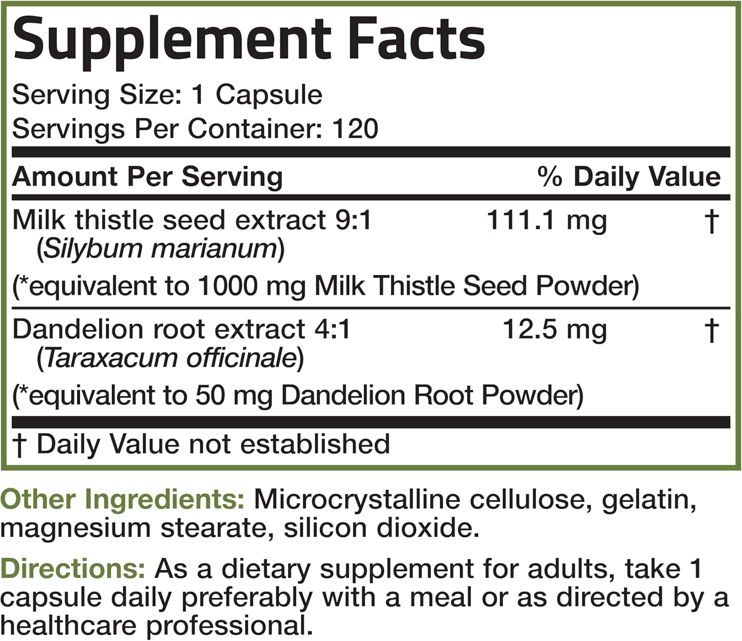 Bronson Milk Thistle Silymarin Marianum & Dandelion Root Liver Health Support, Antioxidant Support, Detox, 120 Capsules : Health & Household