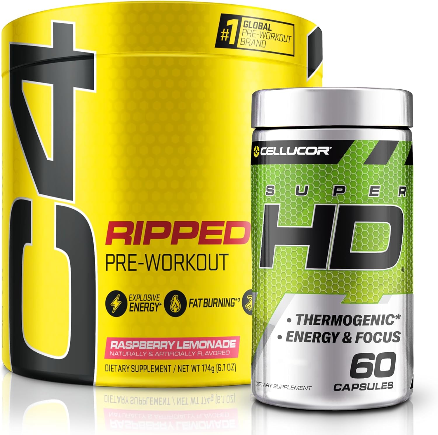 C4 Ripped & Superhd, The Thermogenic Bundle, C4 Ripped Pre Workout Powder, Raspberry Lemonade 30 Servings + Superhd With Capsimax And Green Tea Extract, 60 Servings