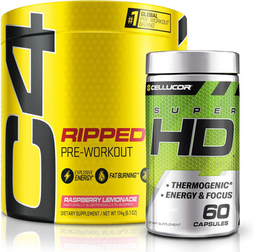 C4 Ripped & Superhd, The Thermogenic Bundle, C4 Ripped Pre Workout Powder, Raspberry Lemonade 30 Servings + Superhd With Capsimax And Green Tea Extract, 60 Servings