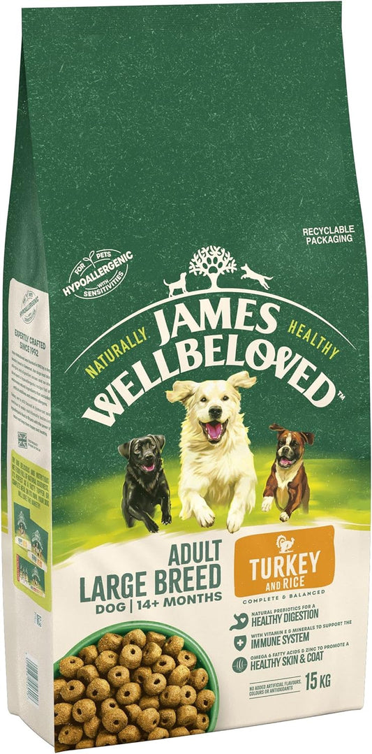 James Wellbeloved Adult Large Breed Turkey & Rice 15 kg Bag, Hypoallergenic Dry Dog Food?02JTRLB15