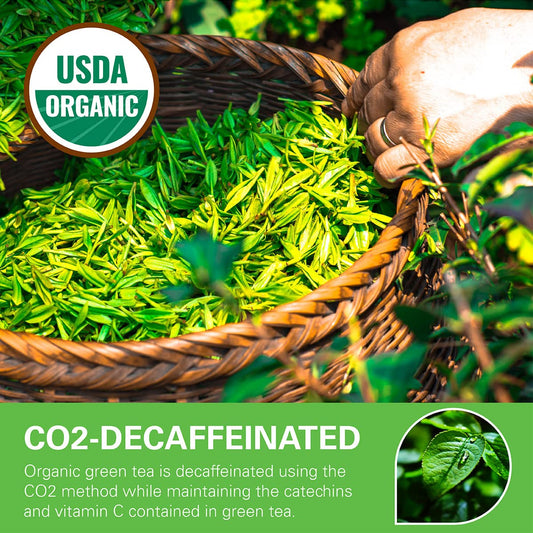 Wt Weetee Organic Decaf Green Tea Bags, Usda Organic Green Tea 200 Count | Co2-Decaffeinated | Super Antioxidant | Resealable Kraft Bag