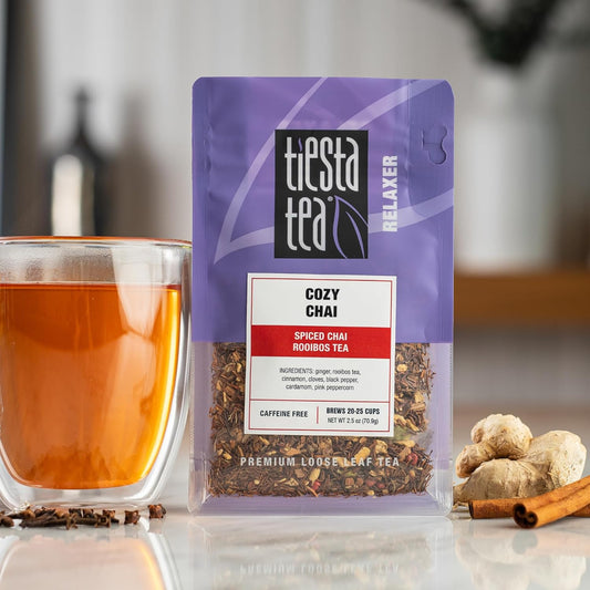 Tiesta Tea - Cozy Chai | Spiced Chai Rooibos Tea | Premium Loose Leaf Tea Blend | Caffeine Free Herbal Tea | Make Hot Or Iced & Up To 25 Cups - 2.5 Oz Resealable Pouch