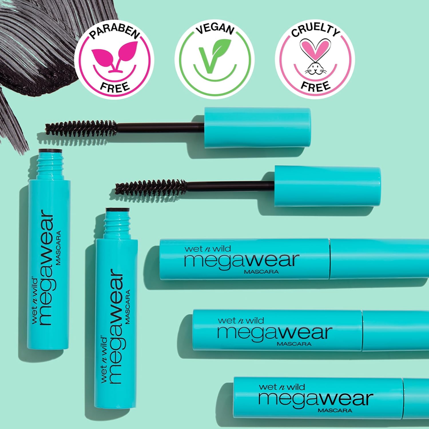 wet n wild Enhance and Define Megawear Mascara, Gentle Gel Volumizing Formula that Promotes Full & Healthy Lashes, Enriched with Soy Protein & Panthenol, Cruelty-Free & Vegan - Black : Beauty & Personal Care