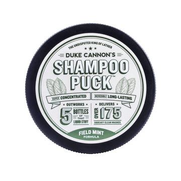 Duke Cannon Mens Shampoo Puck - Field Mint | Super-Concentrated Solid Bar, Premium Formulated, Big Lather, Eucalyptus Peppermint Fragrance, Argan Oil & Oat Kernel Protein, Sulfate-Free, 4.5 Oz