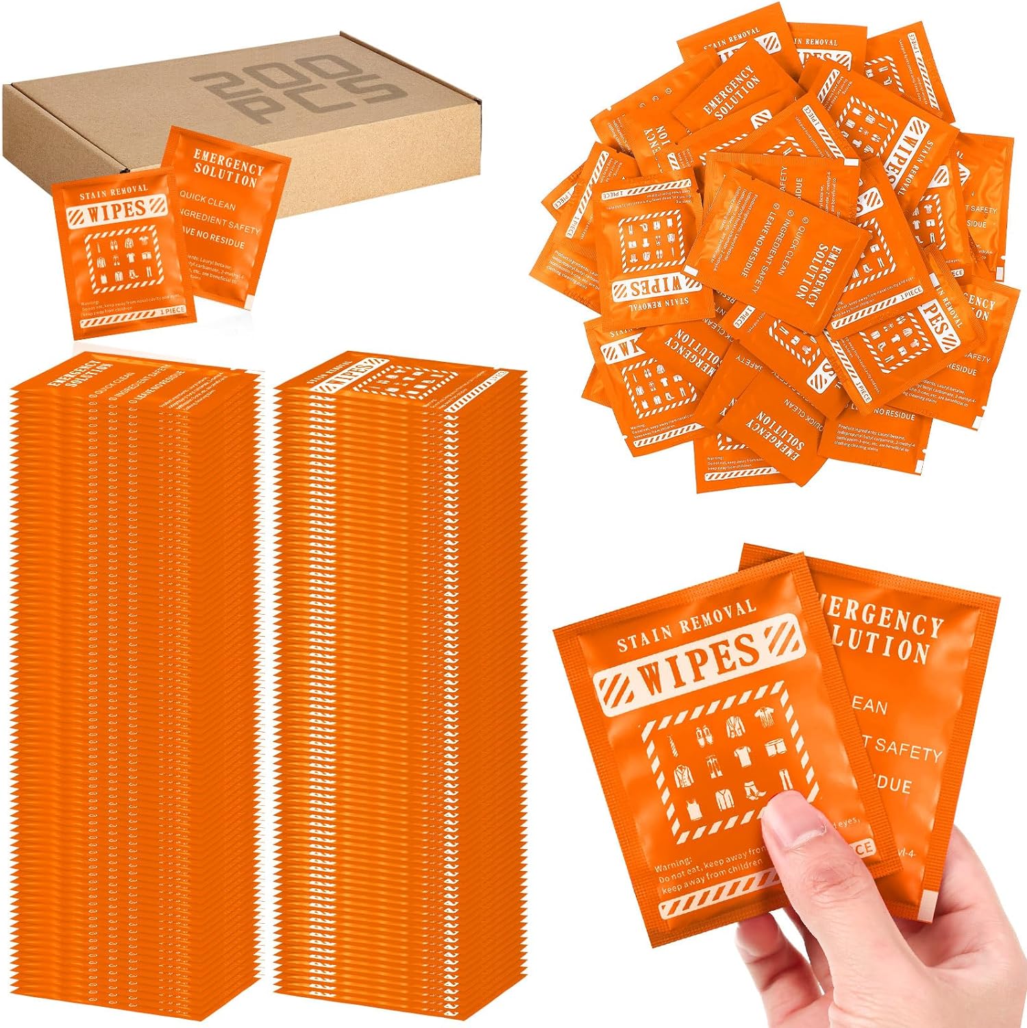 200 Pcs Stain Remover Wipes Individual Wrapped Wipes Stain Remover Mini Stain Remover Wipes for Clothes Fabric Laundry Stain Carpet Baby Messy Eater Car Seat Upholster (Orange)