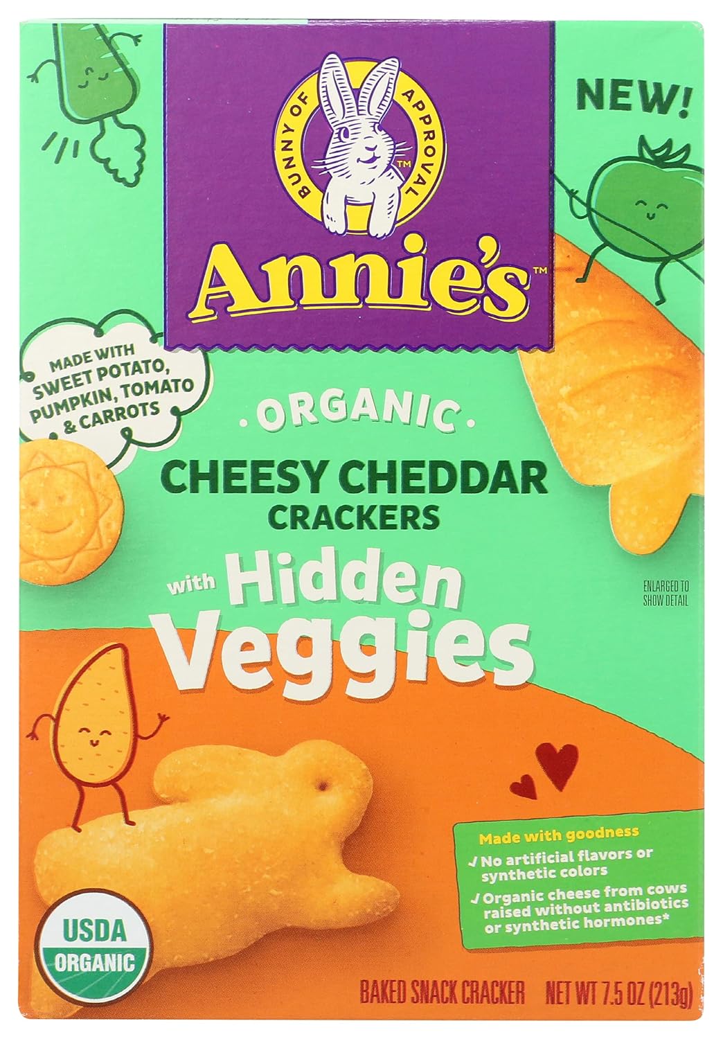 Annie'S Organic Cheesy Cheddar Crackers With Hidden Veggies, 7.5 Oz. Box