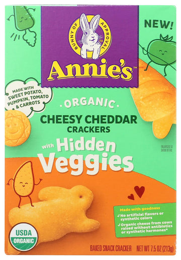 Annie'S Organic Cheesy Cheddar Crackers With Hidden Veggies, 7.5 Oz. Box