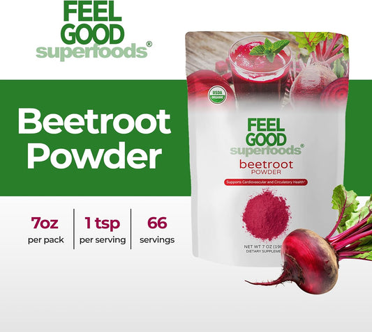 Feelgood Superfoods Fortified Organic Beetroot Powder, Nitric Oxide Bo