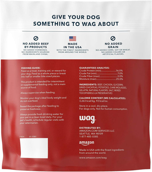 Amazon Brand - Wag Soft & Tender American Jerky Dog Treats - Beef Recipe ,6 Ounce (Pack Of 1)