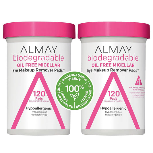 Almay Biodegradable Makeup Remover Pads, Micellar Gentle, Hypoallergenic, Fragrance-Free, Dermatologist & Ophthalmologist Tested, 120 Count (Pack Of 2)