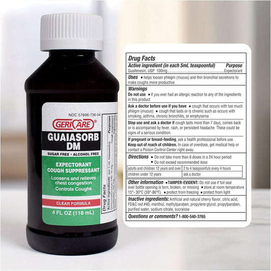 Geri-Tussin Dm Liquid Cold Cough Syrup By Gericare| 2-In-1 Maximum Strength Cough Suppressant Dextromethorphan & Expectorant Guaifenesin| Non-Drowsy Cough Relief Syrup & Chest Decongestant| 4 Fl Oz