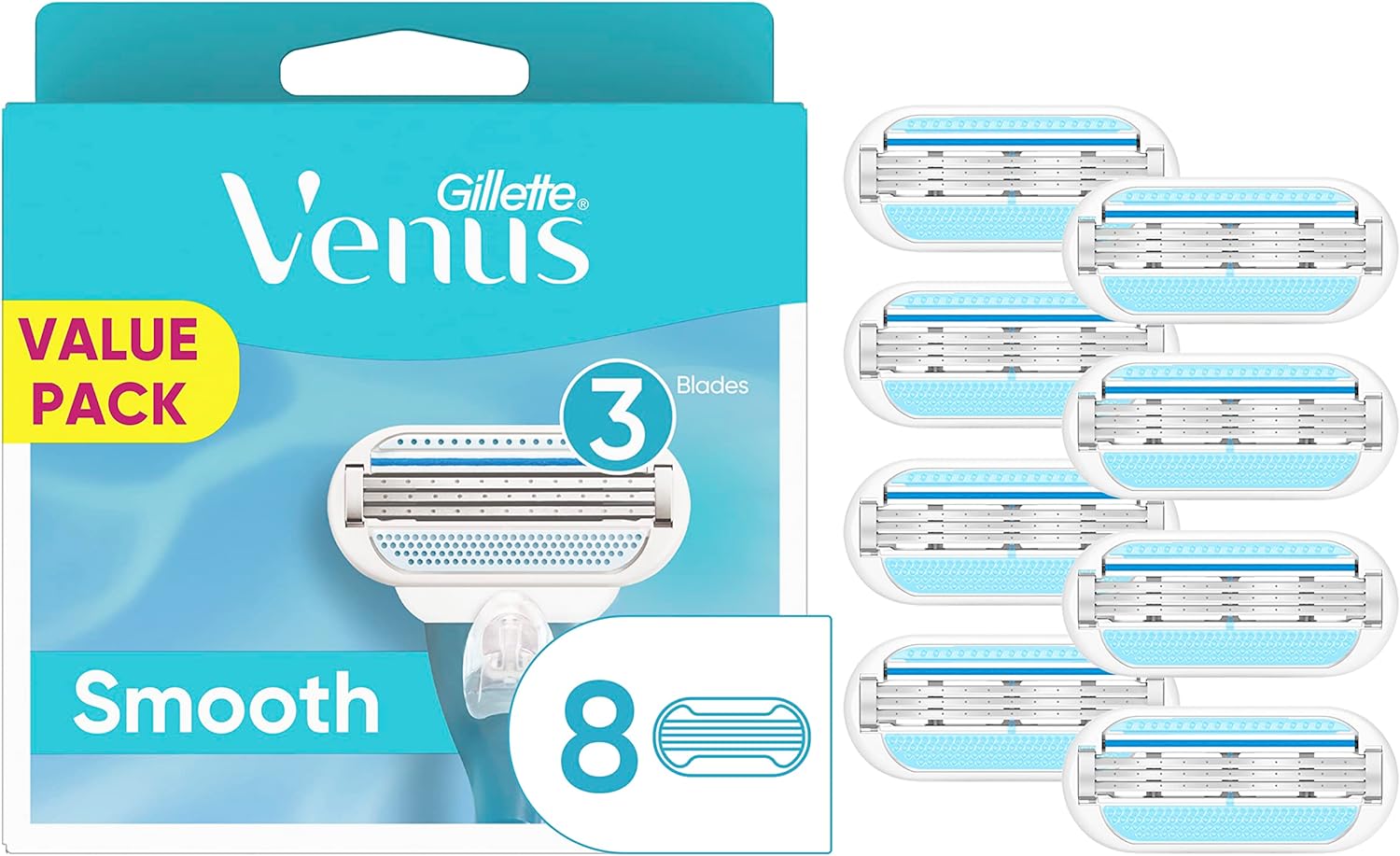 Gillette Venus Smooth Womens Razor Blade Refills, 8 Count, Lubracated To Protect The Skin From Irritation