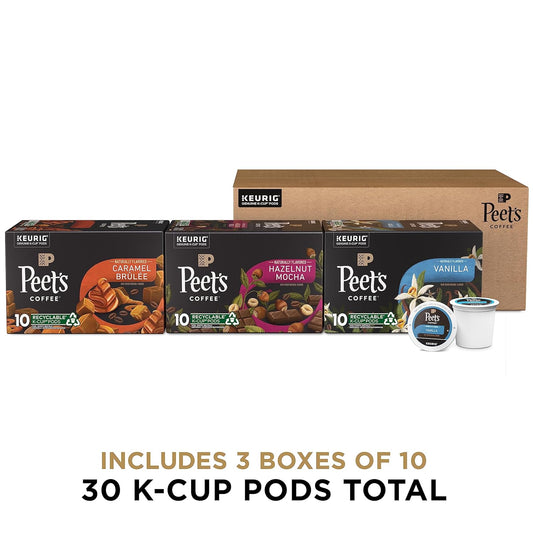 Peet's Coffee, Flavored Coffee K-Cup Pods for Keurig Brewers - Variety Pack, Vanilla Cinnamon, Hazelnut Mocha, Caramel Brûlée, 30 Count (3 Boxes of 10 K-Cup Pods)