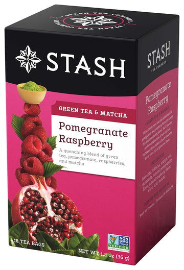 Stash Tea Pomegranate Raspberry & Matcha Green Tea - Caffeinated, Non-Gmo Project Verified Premium Tea With No Artificial Ingredients, 18 Count (Pack Of 6) - 108 Bags Total