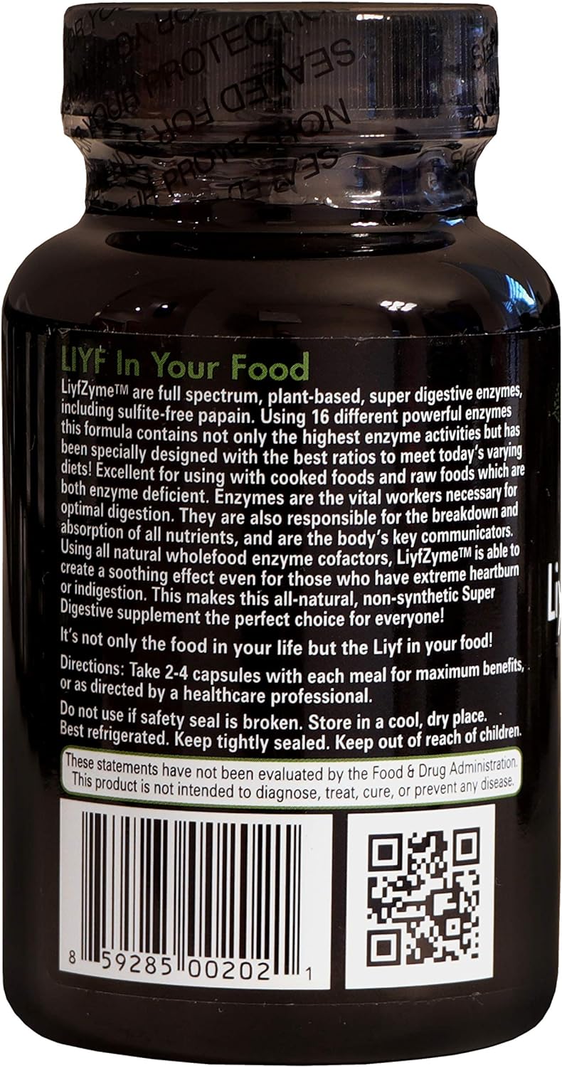 LiyfZyme Plant Based Digestive Enzyme Supplement - 180 Veggie Caps. PuraDyme By Lou Cornoa. : Health & Household