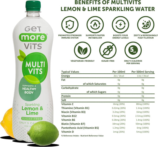 Get More Vits Still & Sparkling Water - Low Calorie, Sugar Free, & Multivitamin Fizzy Drink With Vitamin D, C, & B Vitamins - Pack Of 12 Multi-Flavoured Water Multipack - 1 Litre Bottle, 3 Flavours