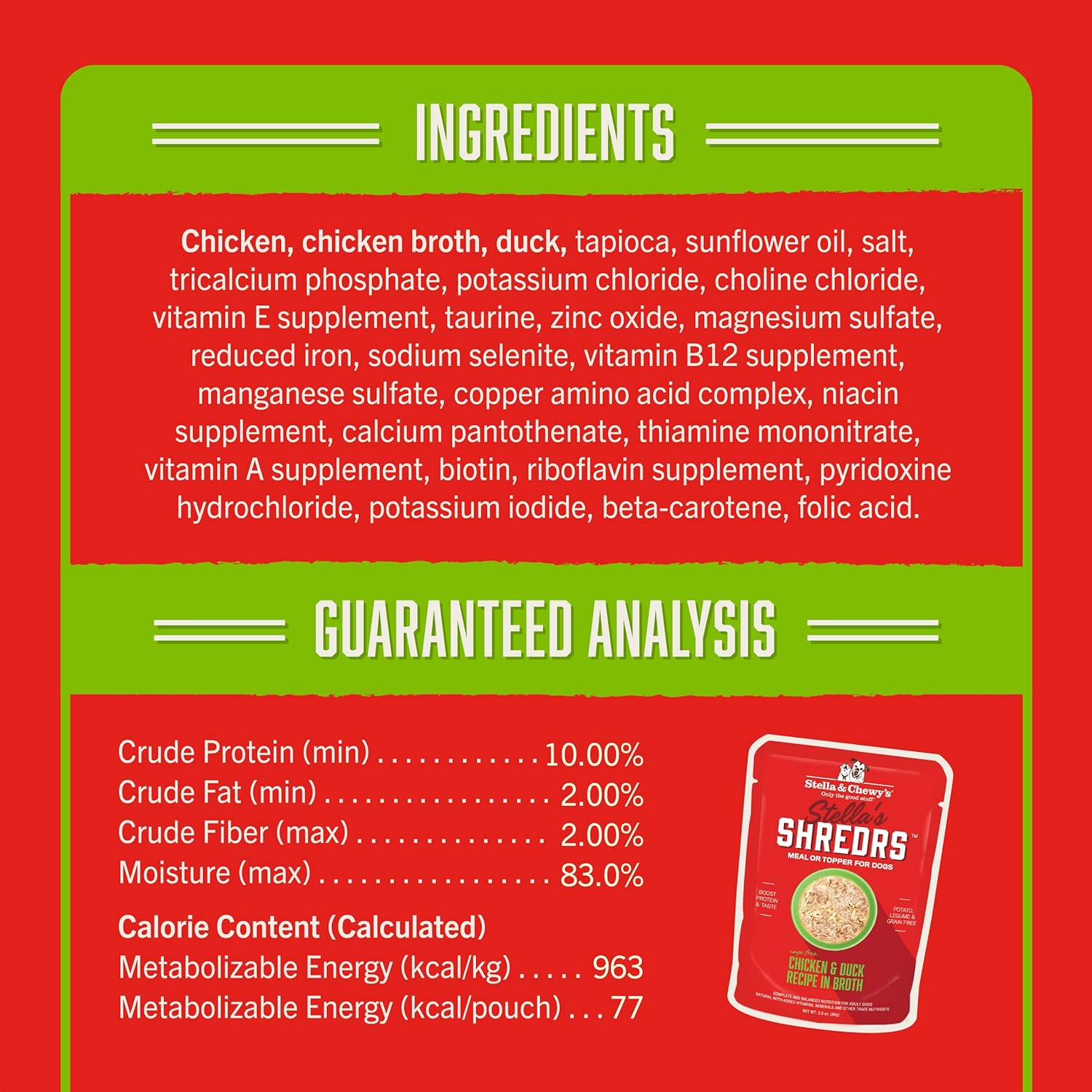 Stella & Chewy's Stella’s Shredrs Cage Free Chicken & Duck Recipe in Broth, 2.8 oz. Pouches (Pack of 24) : Pet Supplies