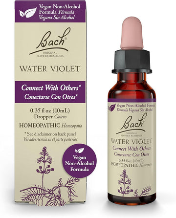 Bach Original Flower Remedies, Water Violet for Connecting with Others (Non-Alcohol Formula), Natural Homeopathic Flower Essence, Holistic Wellness and Stress Relief, Vegan, 10mL Dropper