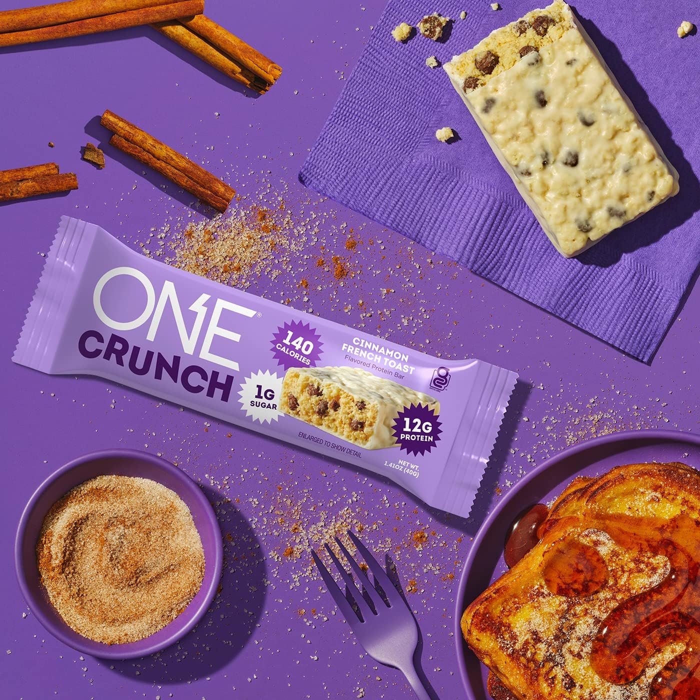 ONE Crunch Protein Bars, Cinnamon French Toast, Gluten Free Protein Bars with 12g Protein and 1g Sugar, Pantry Staples, 2.12 oz (12 Count) : Health & Household