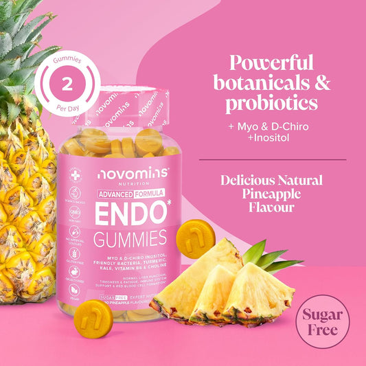 Endo Gummies - Myo-Inositol, Turmeric, Vitamin B6 & Probiotics For Gut Health - Intimate Health & Hormone Balance For Women - 60 Feminine Balance Gummies - Gluten Free - 1-Month Supply - Novomins