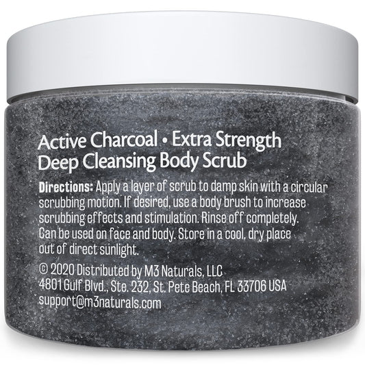 Charcoal Scrub Face Foot & Body Exfoliator Infused with Collagen and Stem Cell Natural Exfoliating Salt Body Scrub for Toning Skin Cellulite Skin Care Body by M3 Naturals Pack of 2
