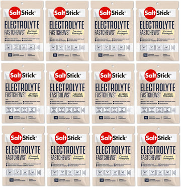 Saltstick Electrolyte Fastchews Chewable Tablets | 120 Count - Coconut Pineapple | Salt Tablets For Runners, Sports Nutrition, Hydration Tablets, Electrolyte Chews | 12 Packets Of 10 Tablets Each