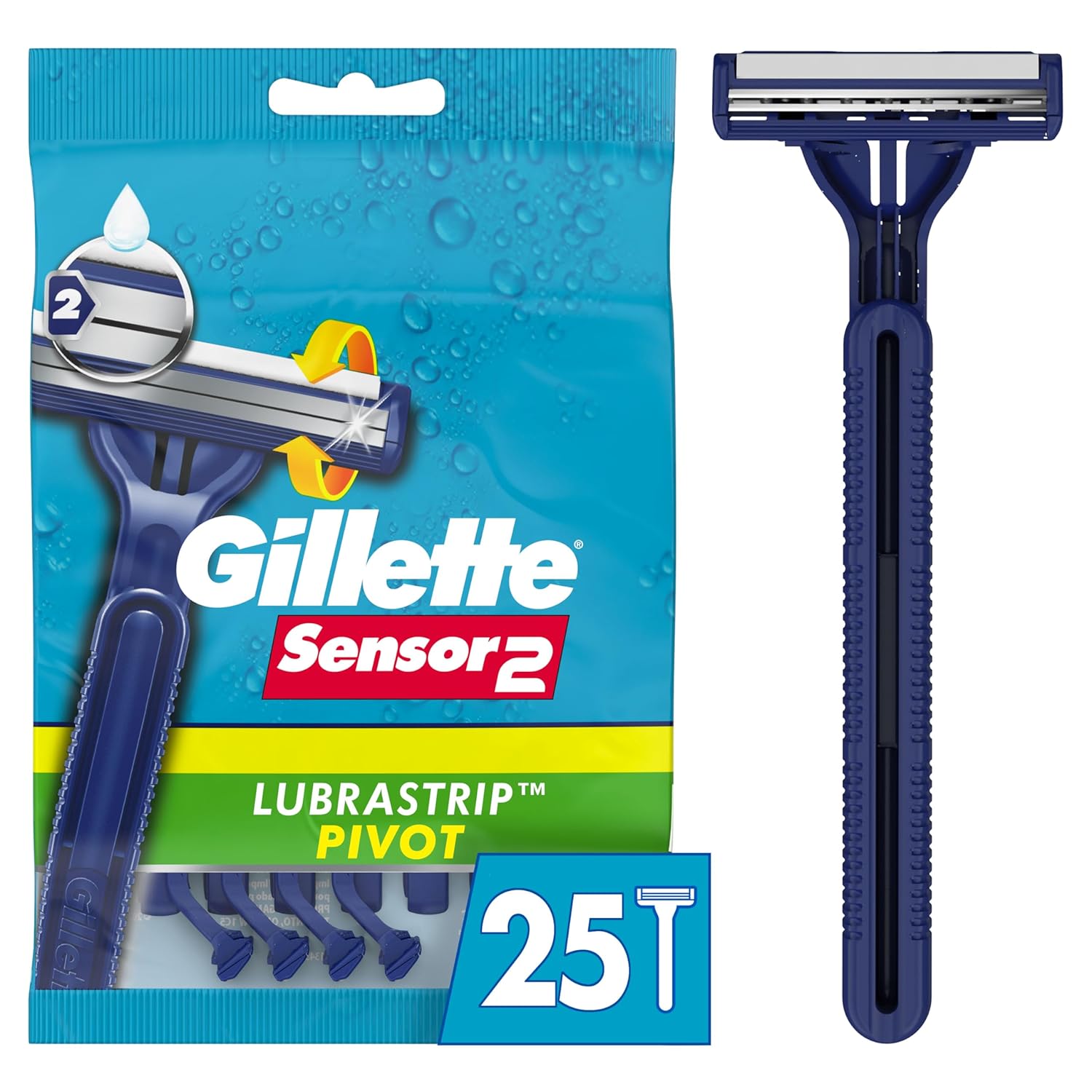 Gillette Sensor2 Pivoting Head Men'S Disposable Razors, 25 Count