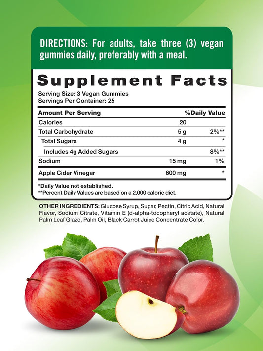 Nature'S Truth Apple Cider Vinegar Gummies | 600 Mg | 75 Gummies | Apple Flavor | Vegan, Non-Gmo, Gluten Free Supplement