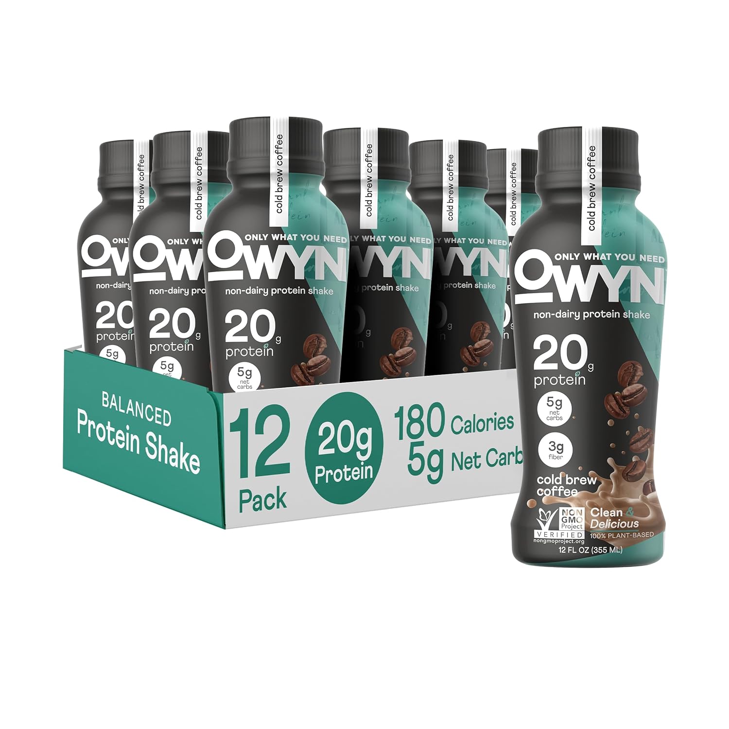 Owyn Only What You Need Vegan Plant-Based Protein Shake, Cold Brew Coffee, 12 Pack, With 20G Plant Protein, Omega-3, Prebiotic Supplements, Superfoods Greens Blend, Gluten-Free, Soy-Free, Non-Gmo