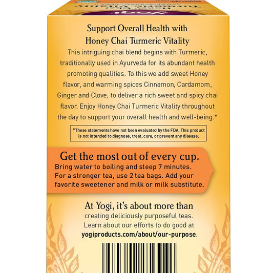 Yogi Tea Honey Chai Turmeric Vitality Tea - 16 Tea Bags Per Pack (4 Packs) - Organic Tea To Support Overall Health - Includes Cinnamon Bark, Turmeric Root, Cardamom Pod, Ginger Root & More