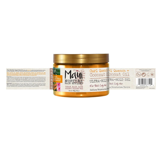 Maui Moisture Curl Quench + Coconut Oil Ultra-Hold Gel, For Curly Hair Styling, Vegan, No Drying Alcohols, Paraben Free, Silicone Free, 12 Ounce